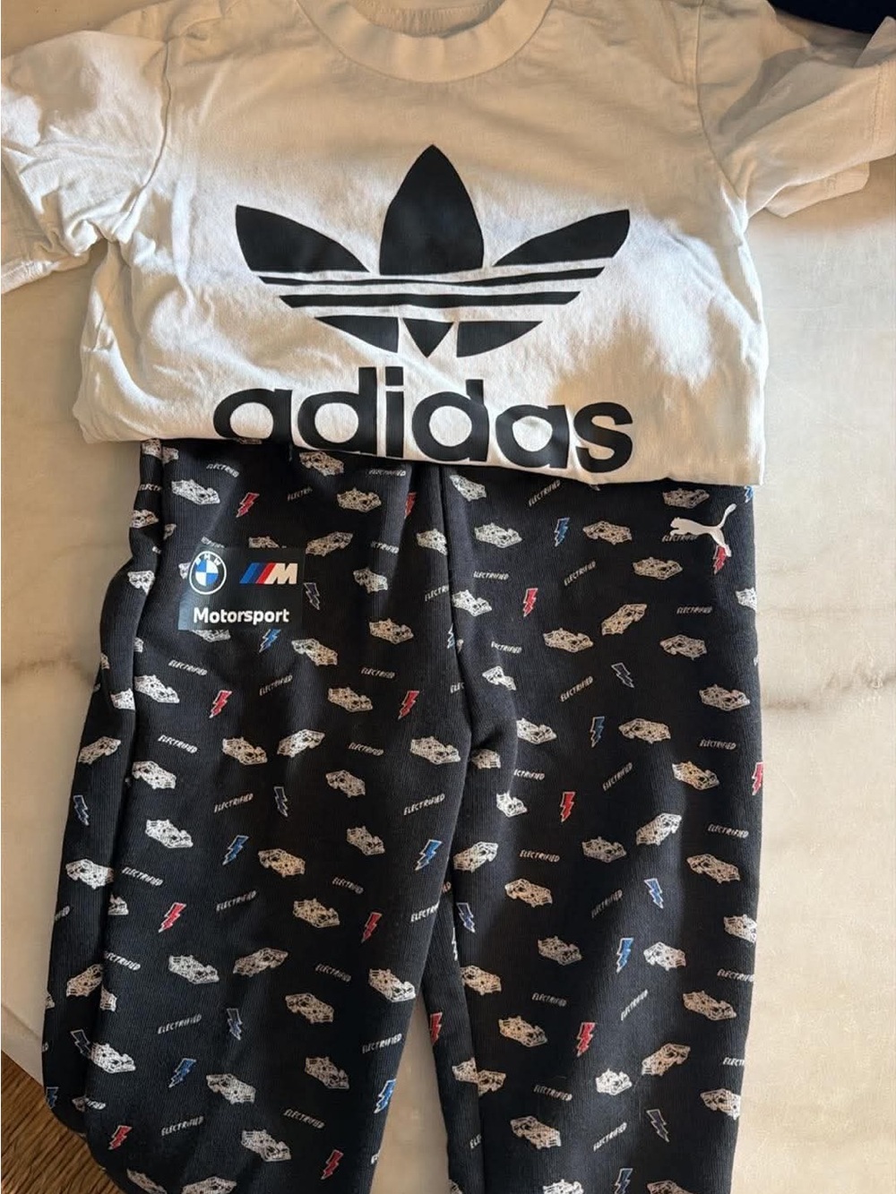adidas Black Kids Motorsport Print Joggers with Red & Blue Accents